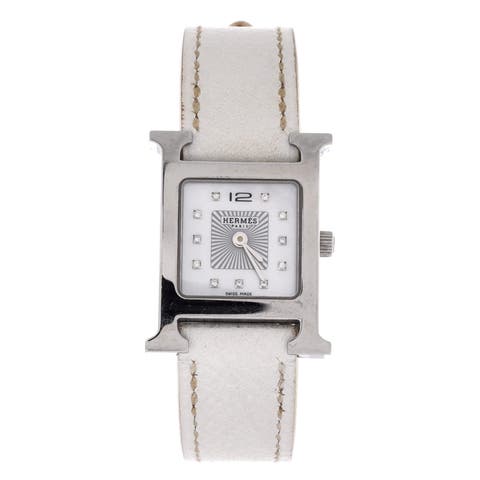 Heure H Quartz Watch Stainless Steel and Leather with Diamond Markers and Mother of Pearl 21