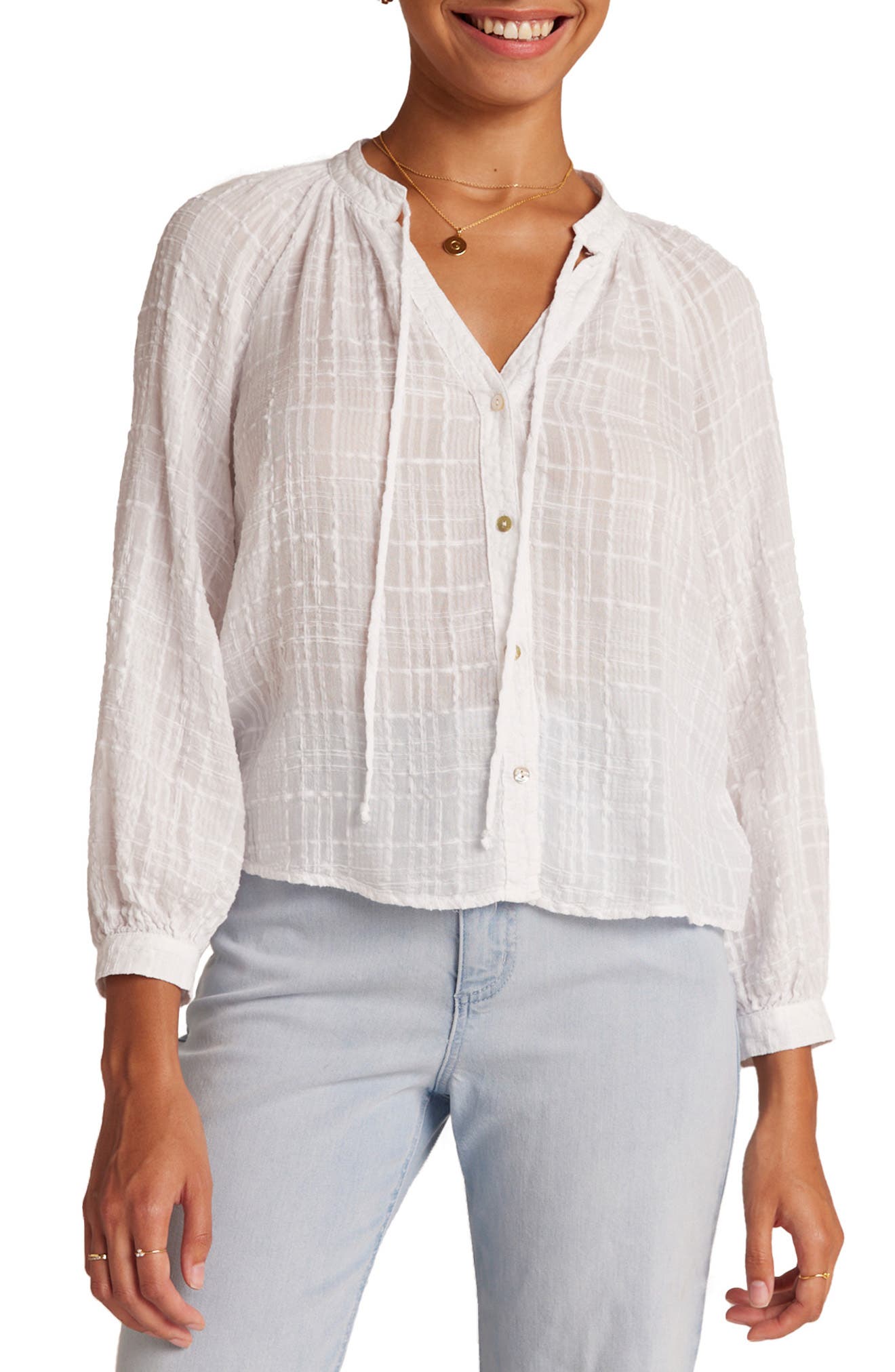 Tie Neck Raglan Sleeve Shirt