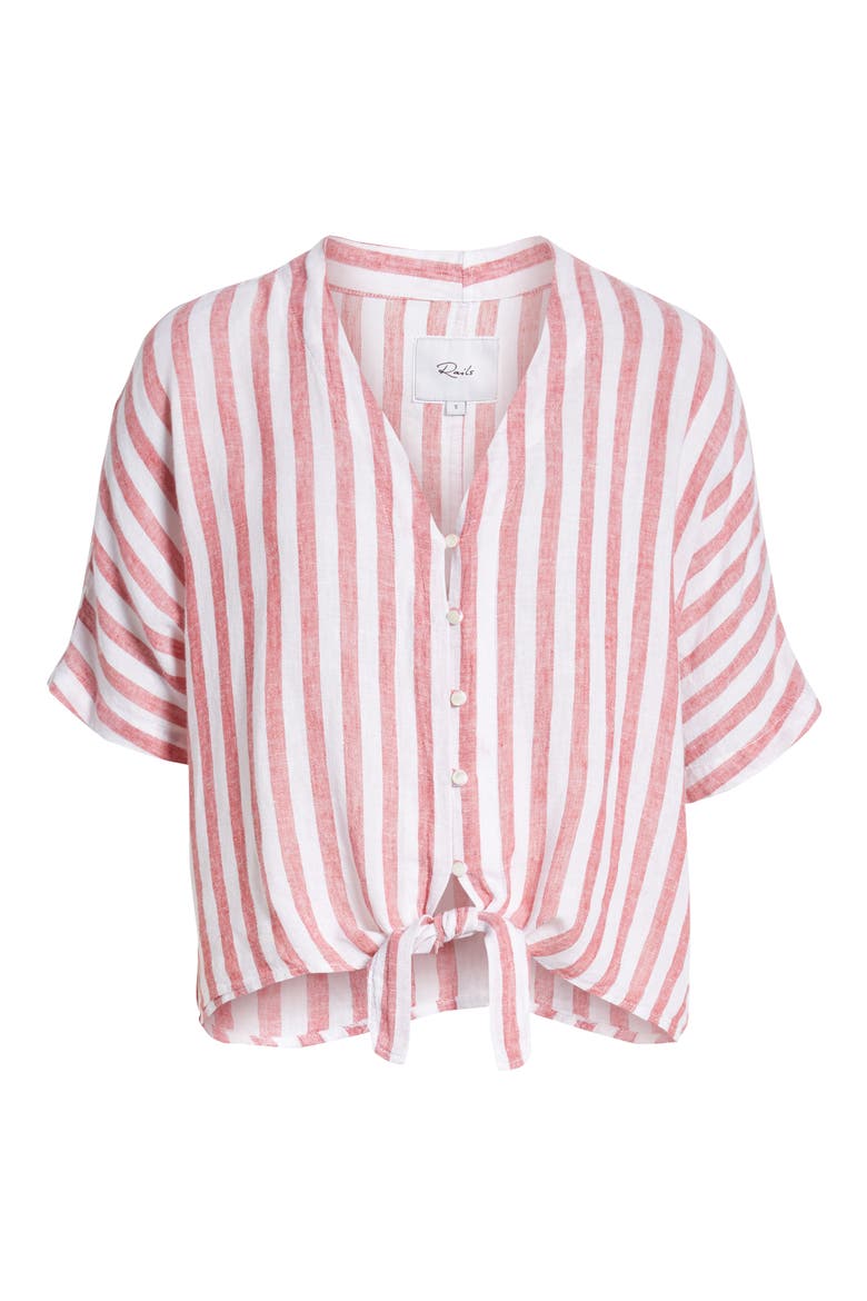 Thea Tie Hem Shirt, Alternate, color, CARMINE STRIPE
