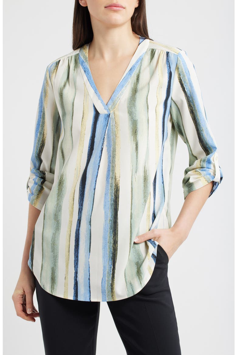 Stripe V-Neck Top, Main, color, WHITE DOVE MULTI