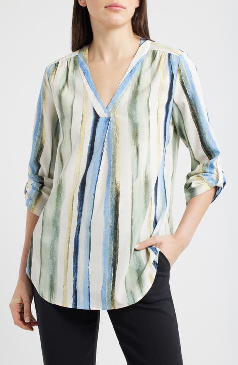 AK ANNE KLEIN Stripe V-Neck Top (Regular & Petite)