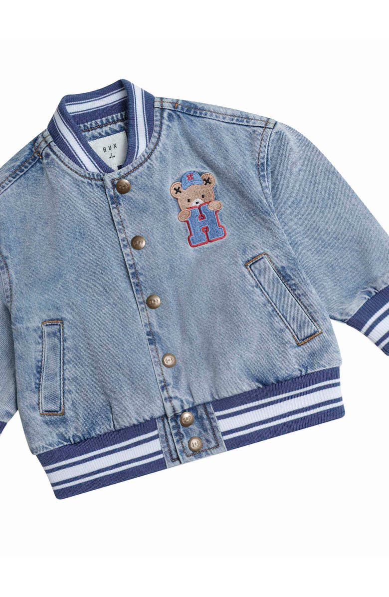 Huxbaby Dreamy Denim Varsity Bomber, Alternate, color, Fw25