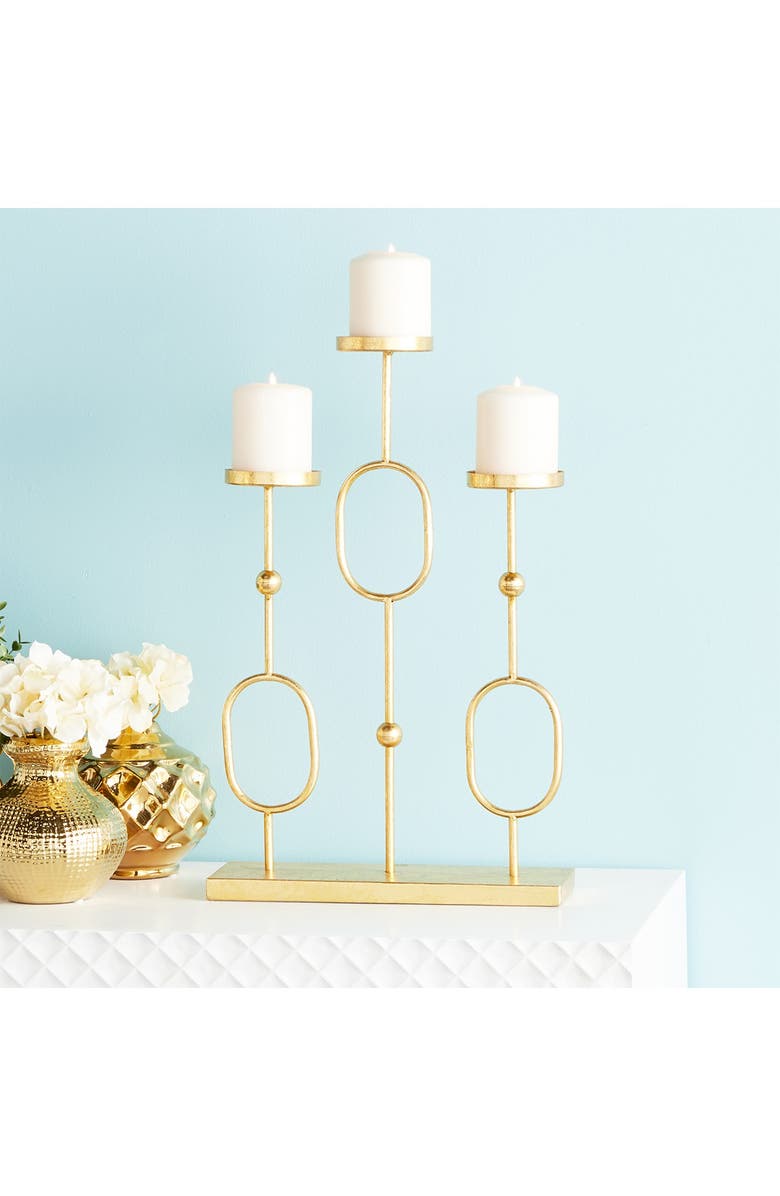 COSMO BY COSMOPOLITAN Contemporary Gold Iron Ovals & Beads Three-Light Candle Holder, Alternate, color, 
