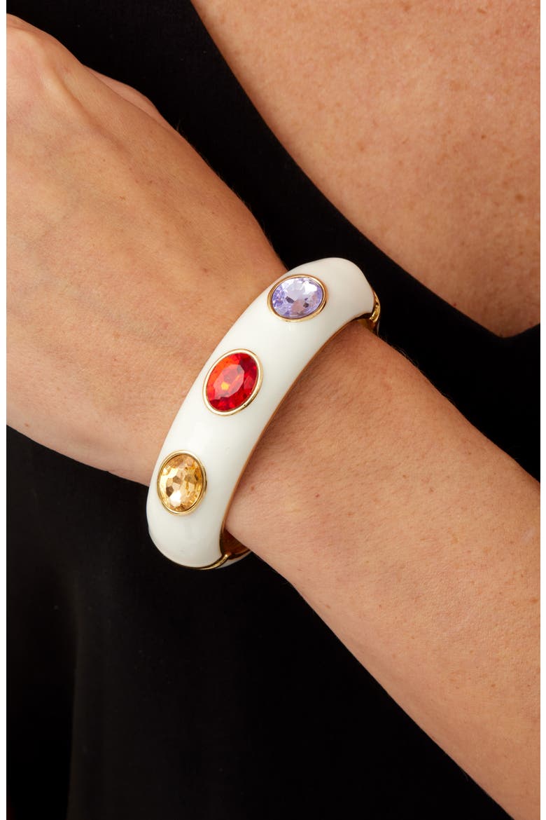 Enamel & Cubic Zirconia Bangle, Alternate, color, WHITE