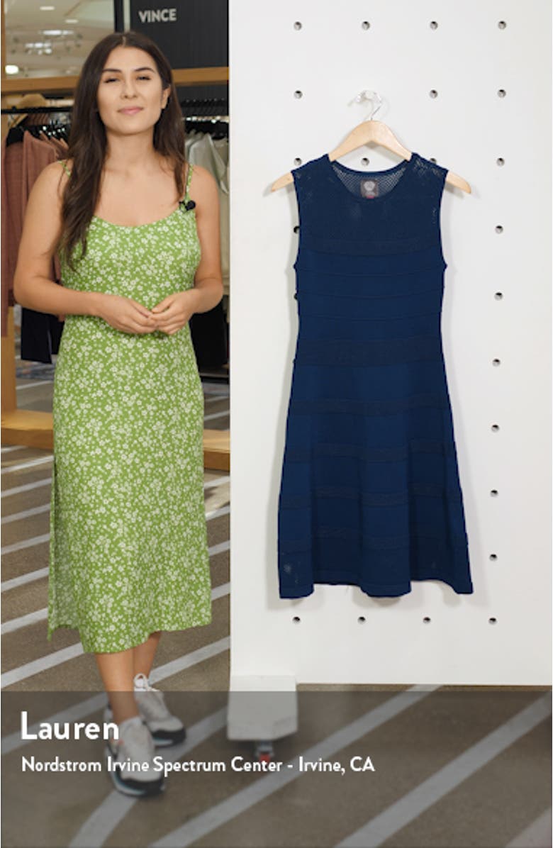 Sleeveless Mesh Fit & Flare Sweater Dress, sales video thumbnail