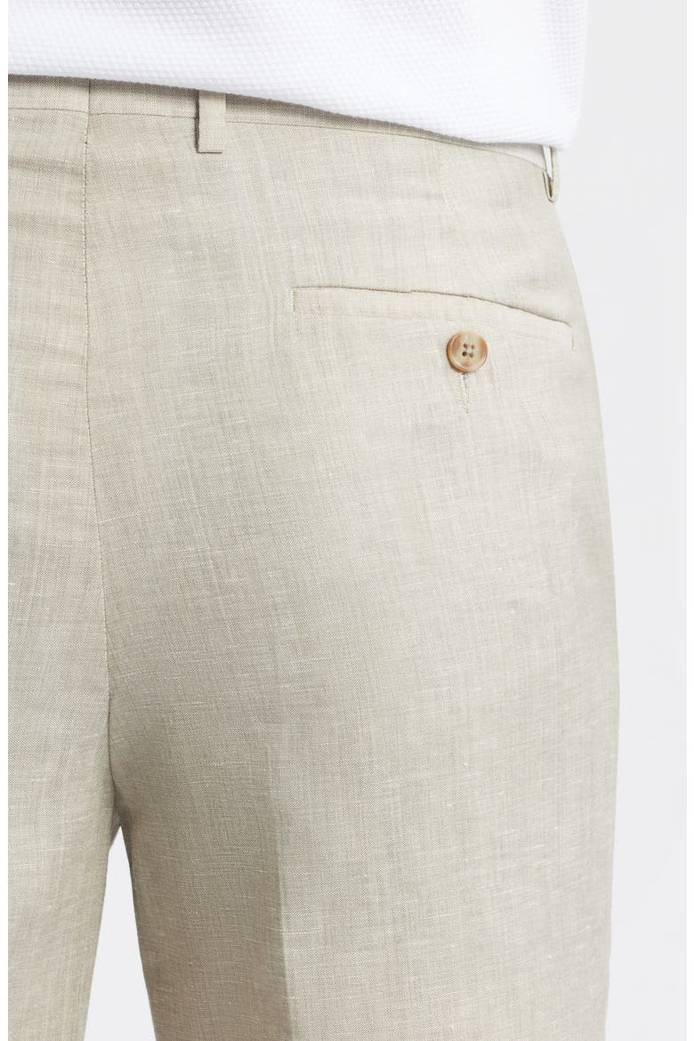 Harker Tan Mélange Flat Front Wool & Linen Dress Pants, Alternate, color, TAN