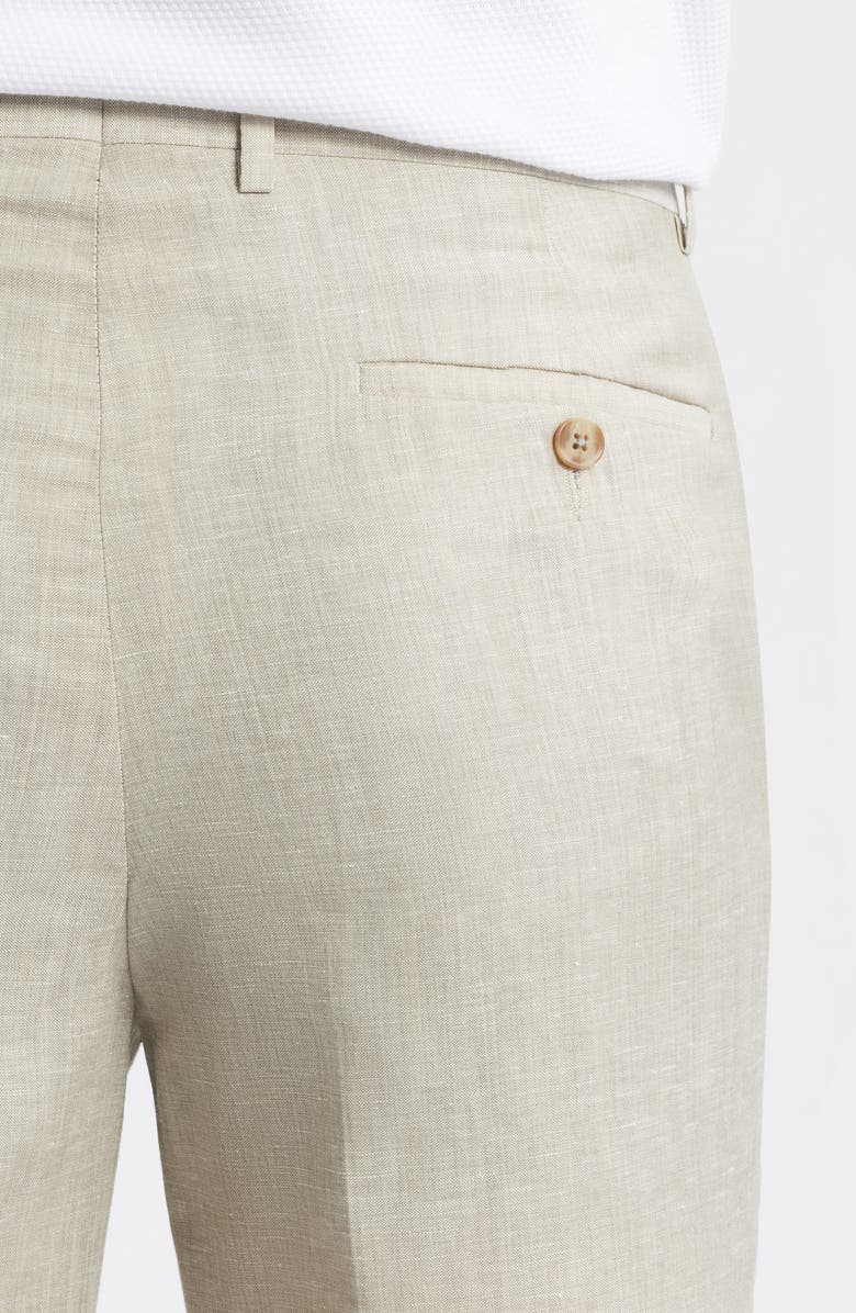 Peter Millar Harker Tan Mélange Flat Front Wool & Linen Dress Pants, Alternate, color, Tan