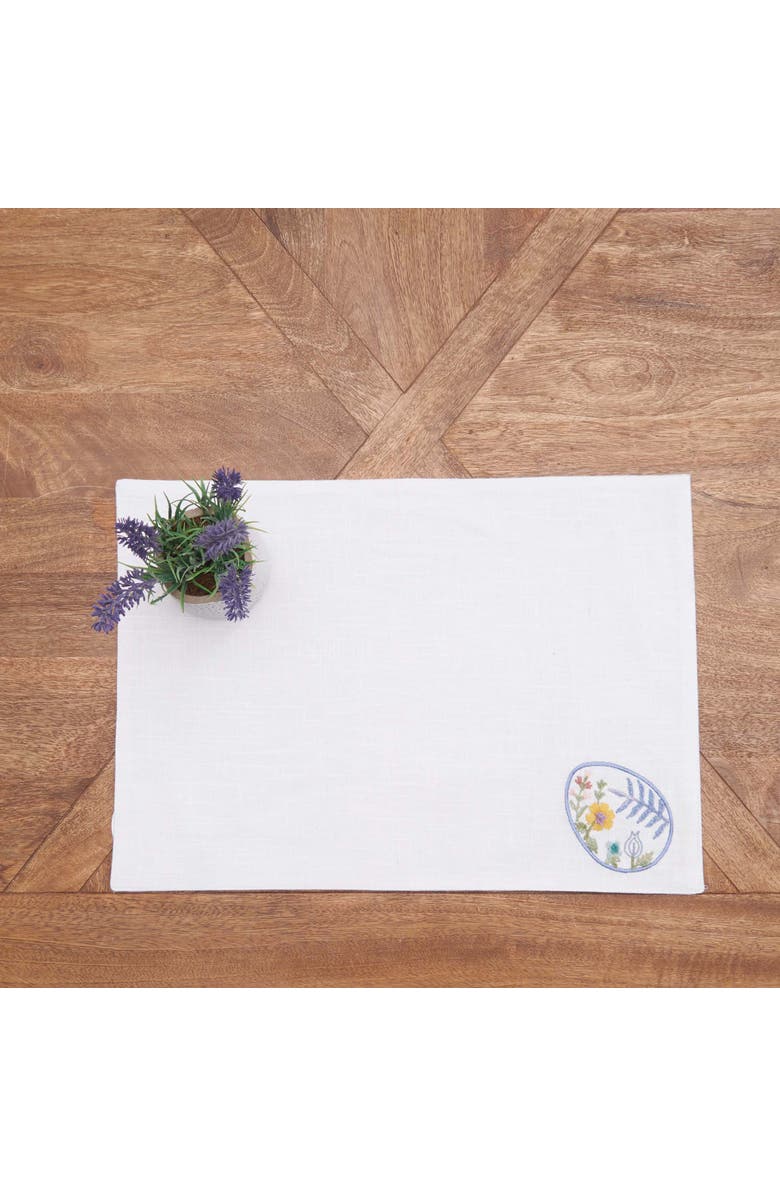 C&F Home Floral Easter Egg 100% Cotton Embroidered Set of 6 Placemats 14" x 20", Alternate, color, Blue