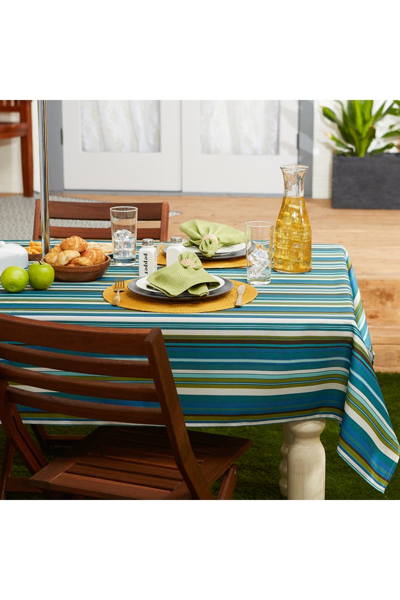 Beachy Stripe Print Outdoor Tablecloth With Zipper 60x120, Alternate, color, Beachy Stripe