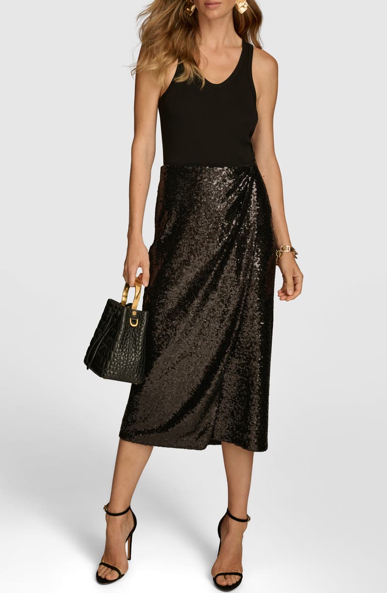 Donna Karan New York Sequin Faux Wrap Skirt, Alternate, color, 