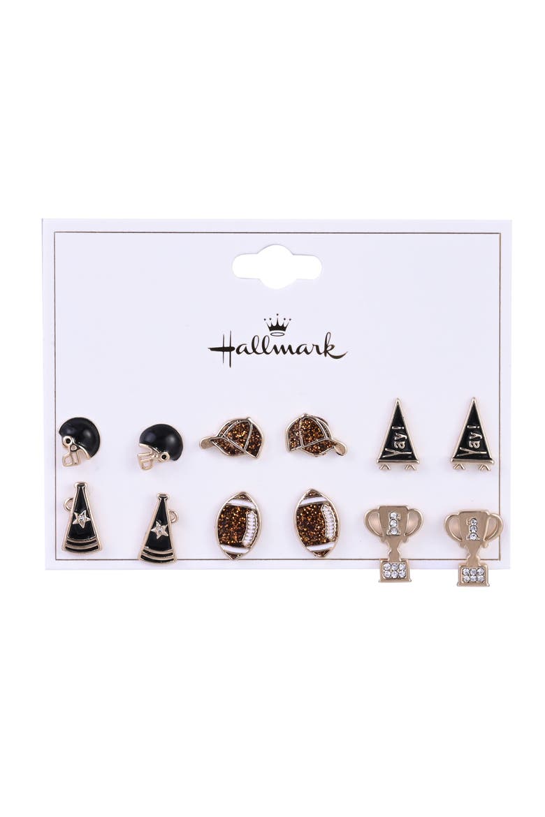 Game Day Trophy 6pk Earring Set, Alternate, color, Brown