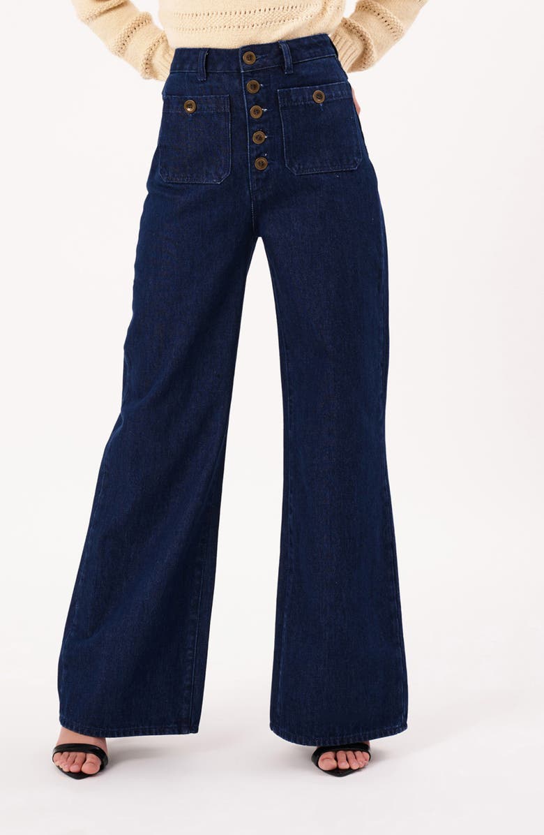 Rolla’s Studio Lou Nonstretch Button Front Flare Jeans, Main, color, 