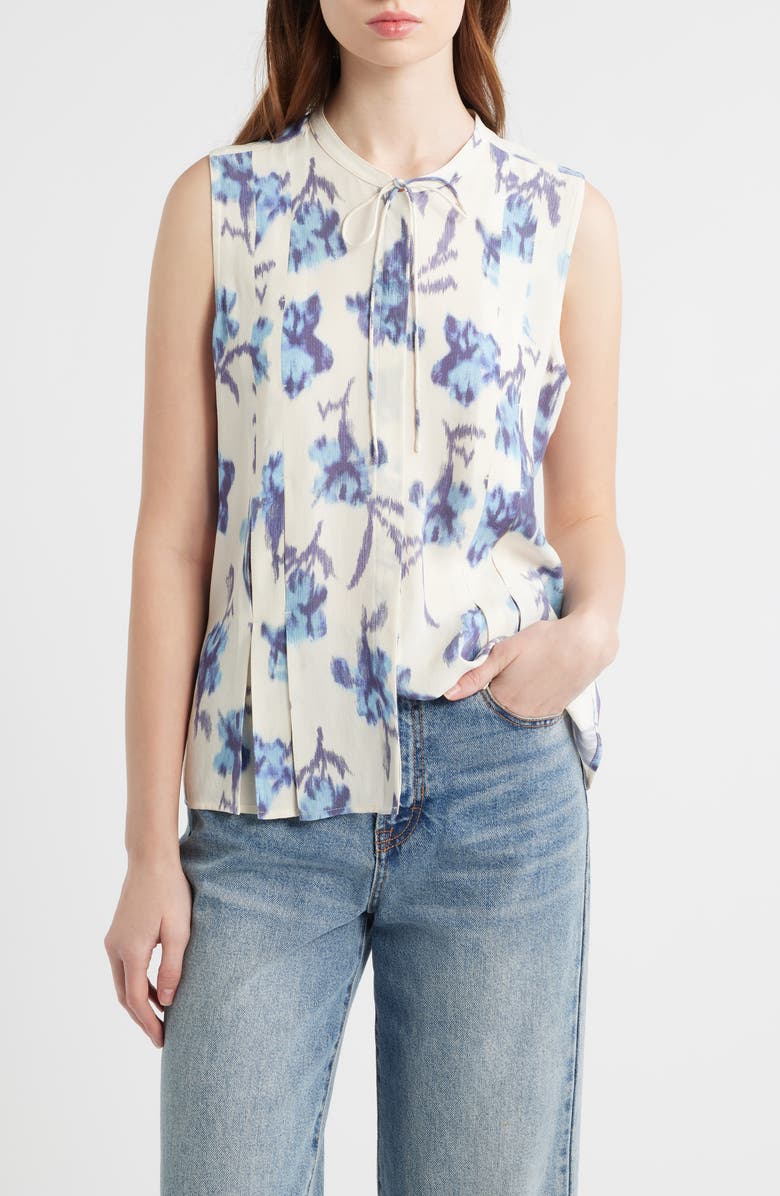 rag & bone Arden Floral Tie Neck Blouse, Main, color, Ivory
