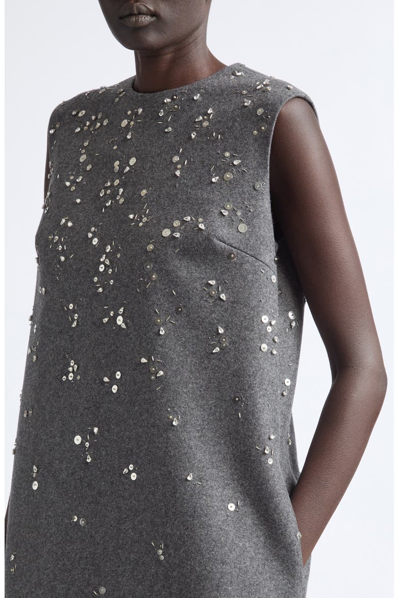Beaded Sleeveless Wool Shift Minidress, Alternate, color, LAVA STONE