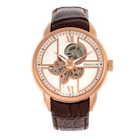 Sanford Semi-Skeleton Leather-Band Watch