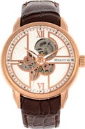 Heritor Automatic Sanford Semi-Skeleton Leather-Band Watch