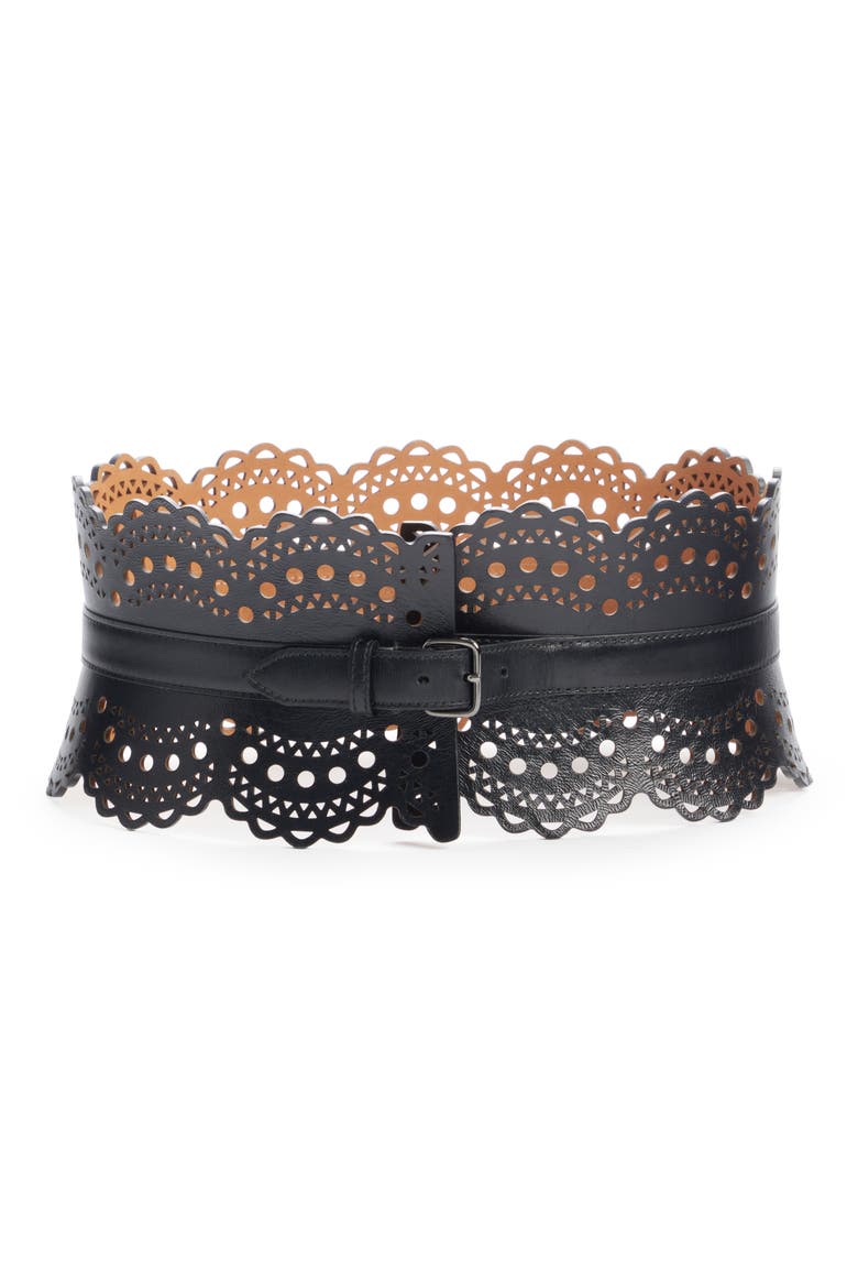 Lambskin Leather Wide Corset Belt, Main, color, NOIR