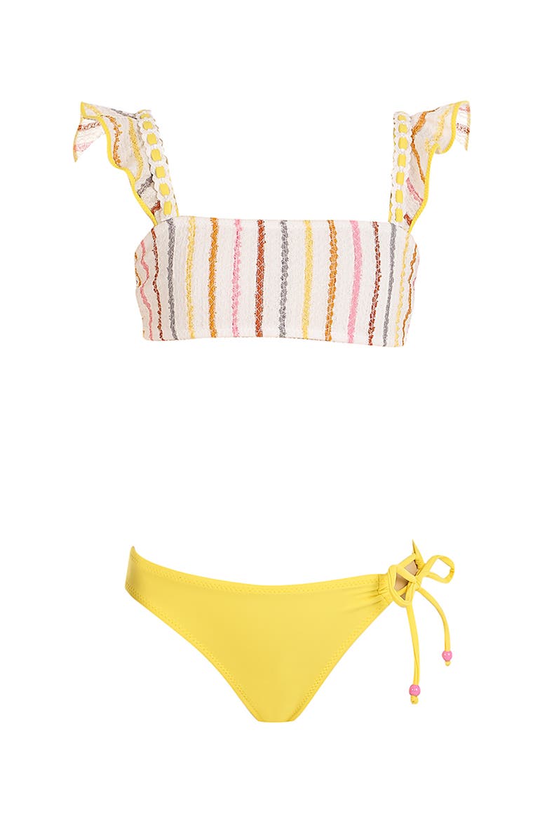 Multi-Color Striped Bandeau Two-Piece Bikini, Main, color, Beige