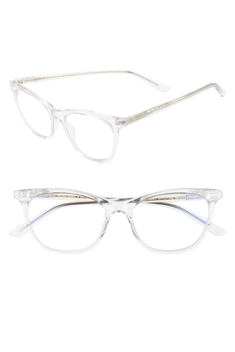 Jade 51mm Blue Light Blocking Cat Eye Glasses, Main, color, CLEAR CRYSTAL