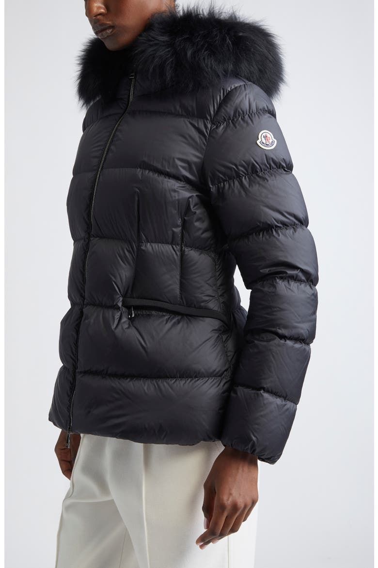 Boed Down Puffer Jacket with Genuine Shearling Trim, Alternate, color, BLACK