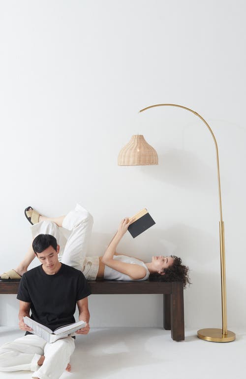 Brightech Lark 75" Boho Wicker Led Floor Lamp With Rattan Empire Shade, Bulb Included In Gold