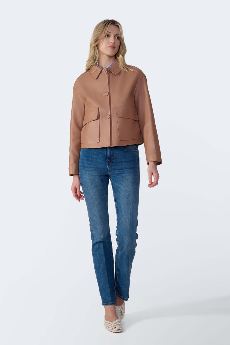 Ella Leather Jacket, Alternate, color, Mocha Brown