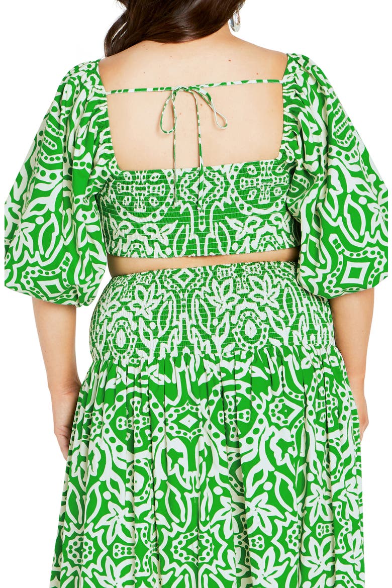 Hanna Printed Smocked Crop Top, Alternate, color, GREEN PRINT