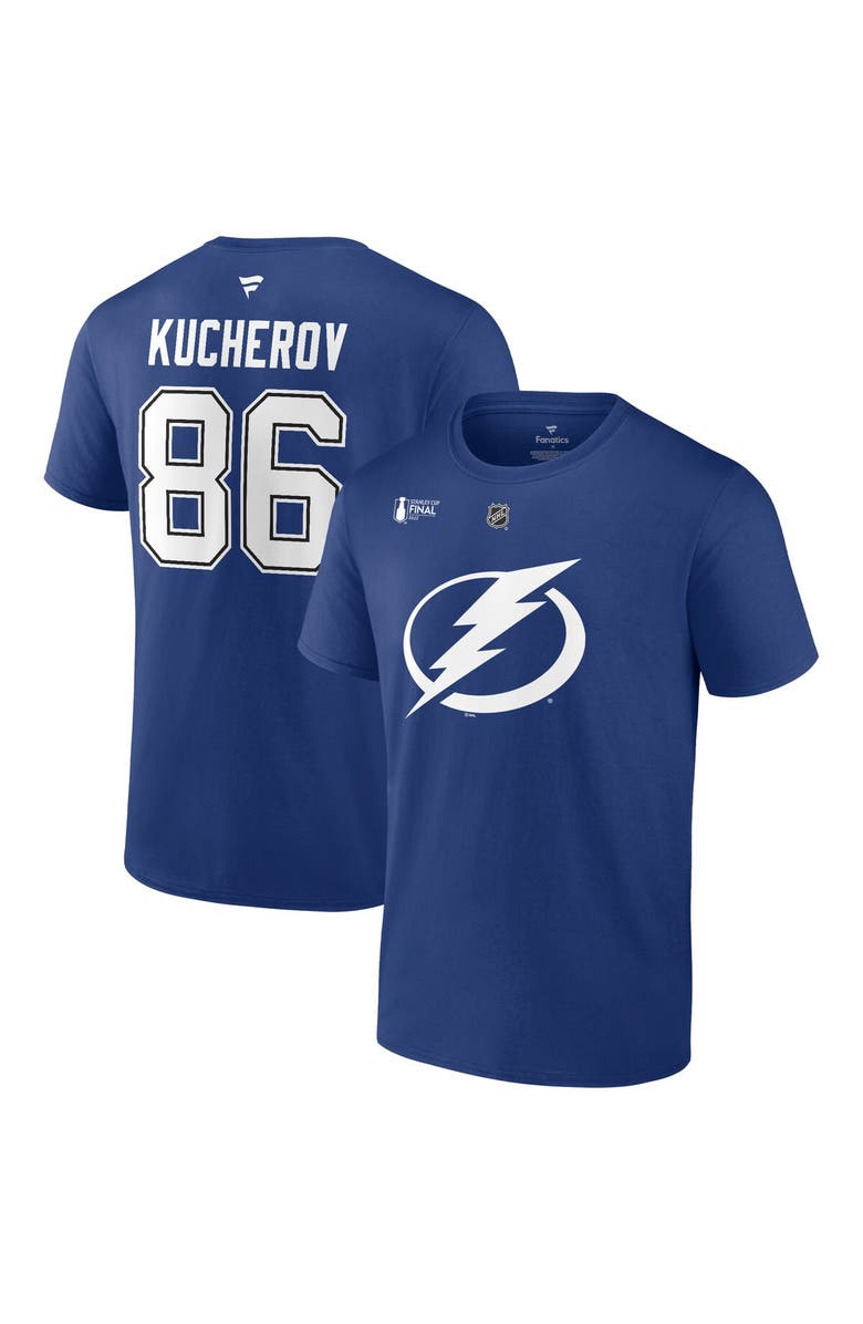 FANATICS Men's Fanatics Branded Nikita Kucherov Blue Tampa Bay Lightning 2022 Stanley Cup Final Authentic Stack Name & Number T-Shirt, Main, color, 