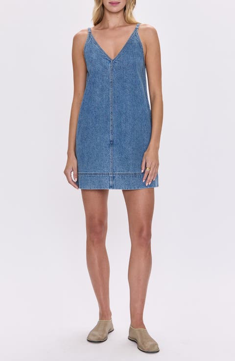 ★Massimo Dutti★ 100% cotton denim mini dress Denim midi dress with seam details · Blue · Caps And Hats