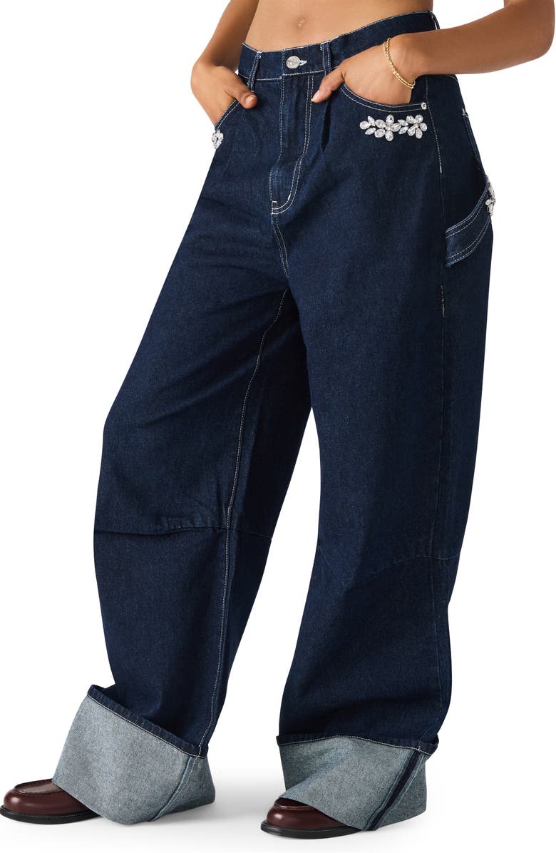 Steve Madden Bobbie Rhinestone Detail Carpenter Jeans, Alternate, color, Bijou Blue