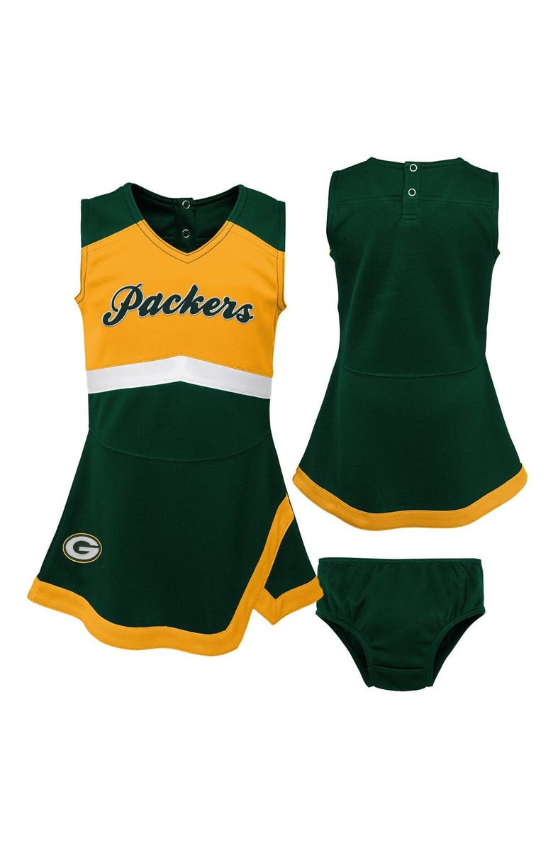 Outerstuff Girls Toddler Green Green Bay Packers Cheer Captain Dress with Bloomers, Main, color, Green