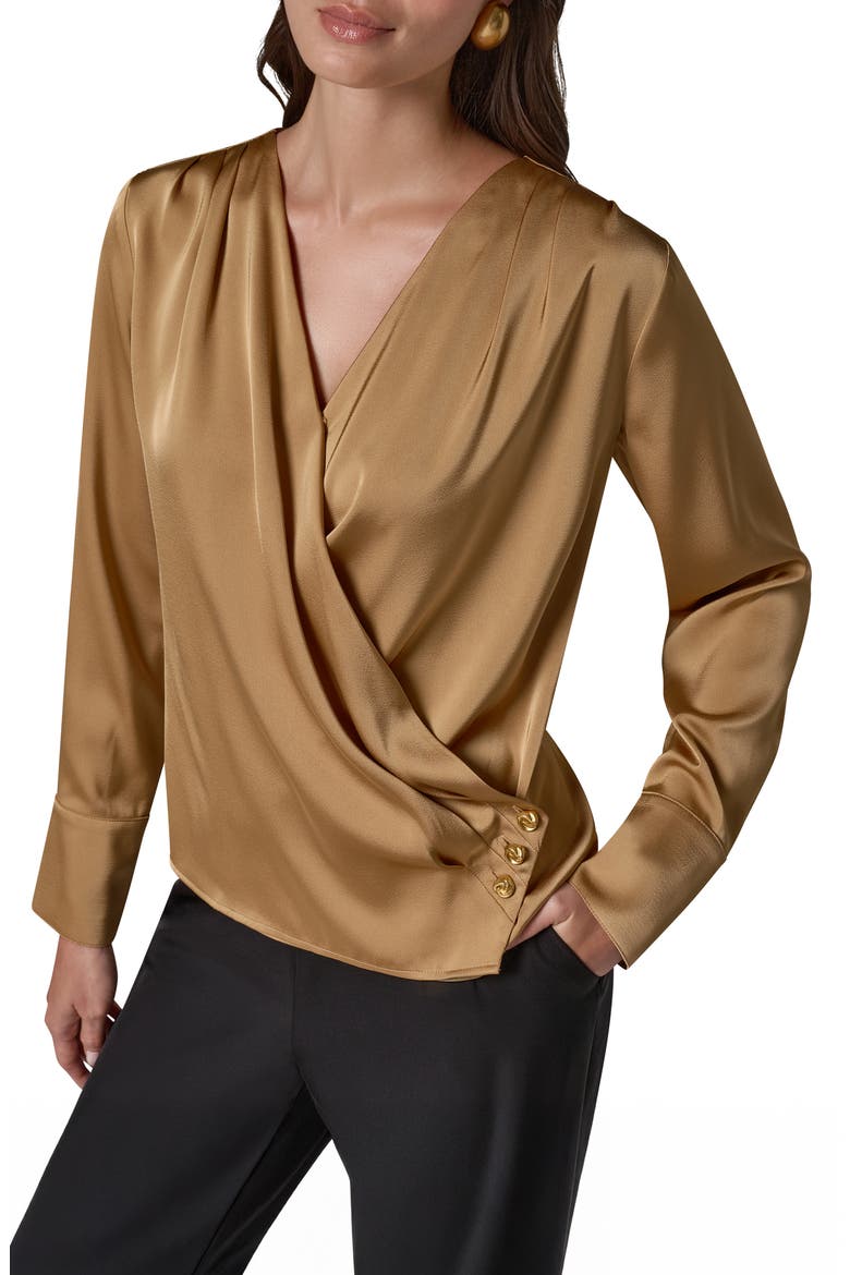 Faux Wrap Long Sleeve Top, Alternate, color, GOLD