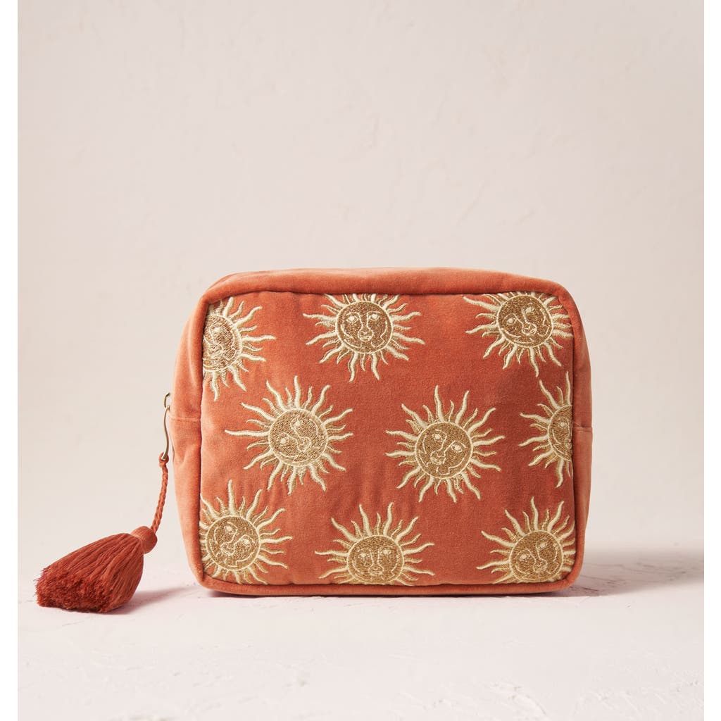 Elizabeth Scarlett Sun Goddess Velvet Wash Bag In Orange