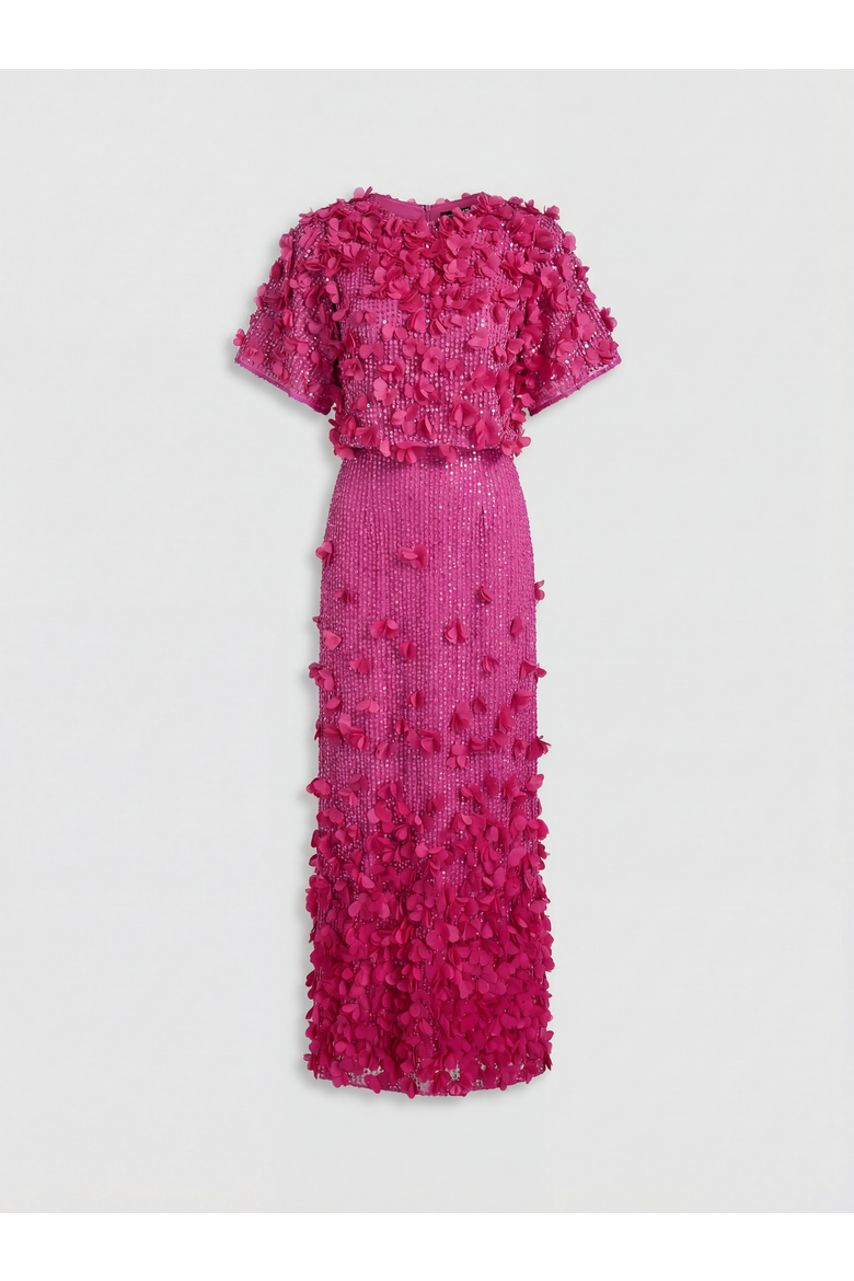 Crystal Applique Angel Sleeve Maxi Dress, Alternate, color, Hot Pink