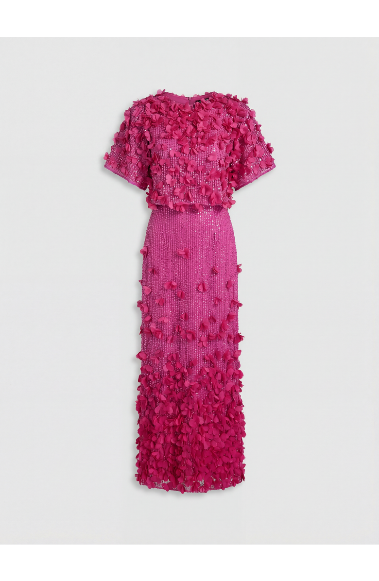 Karen Millen Crystal Applique Angel Sleeve Maxi Dress, Alternate, color, Hot Pink