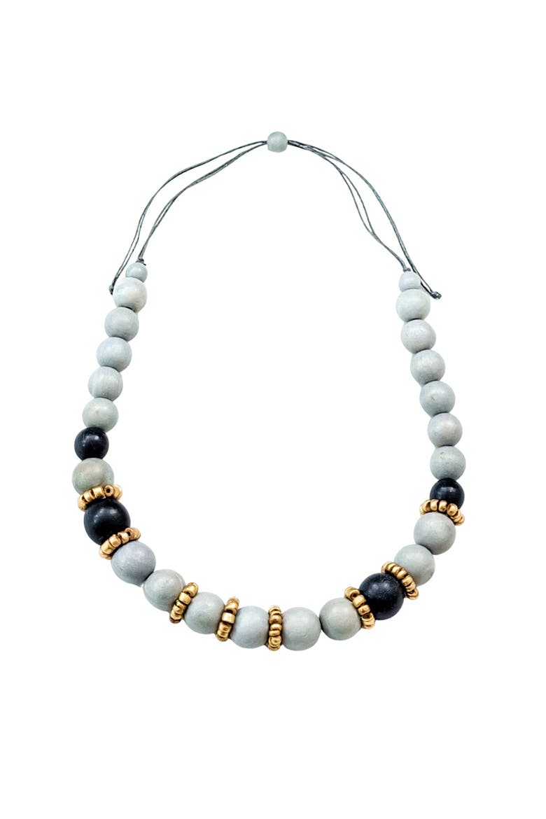 Pompa Wooden Necklace, Main, color, Light Grey & Charcoal