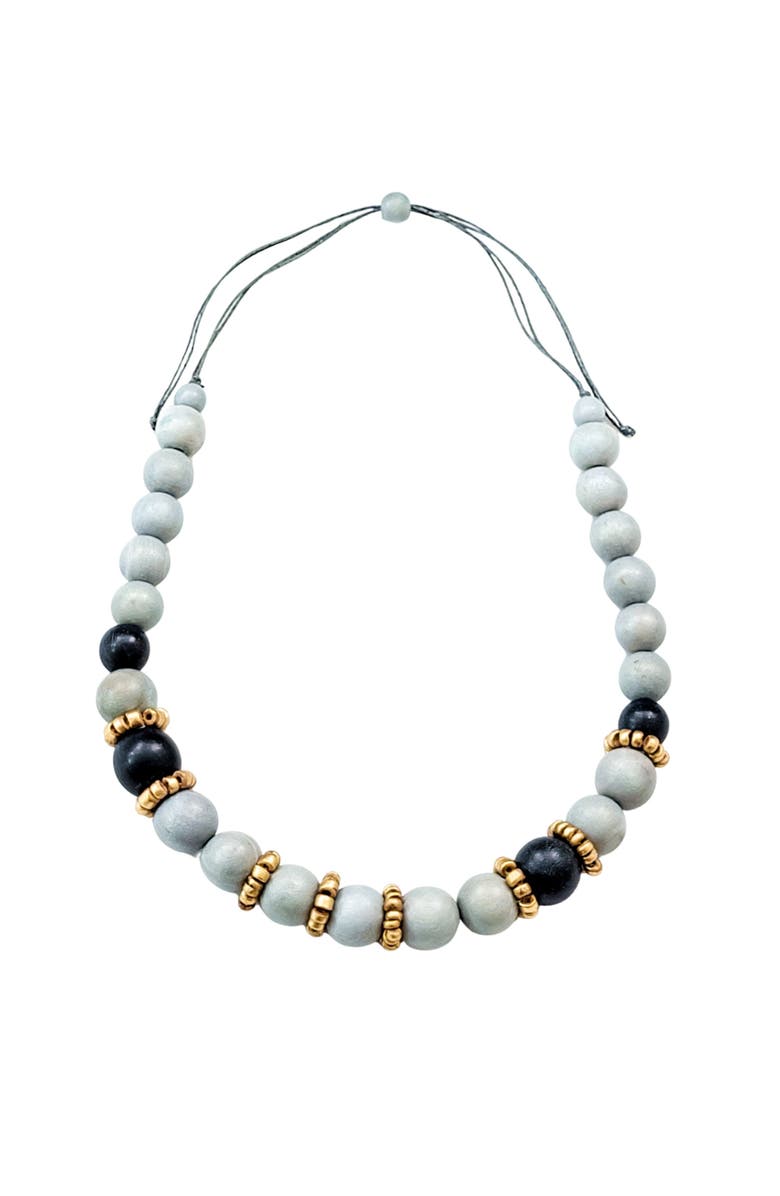 LIKHA Pompa Wooden Necklace, Main, color, Light Grey & Charcoal
