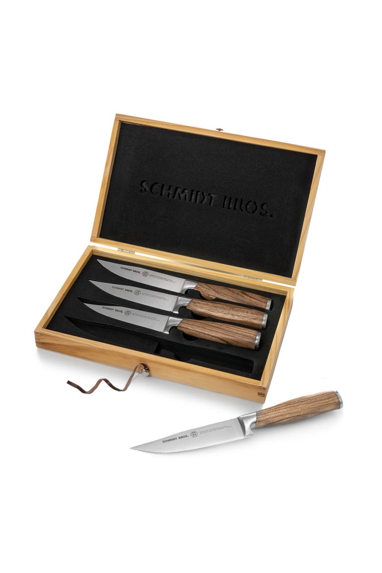 Zebra Wood 4-Piece Steak Set, Main, color, Brown