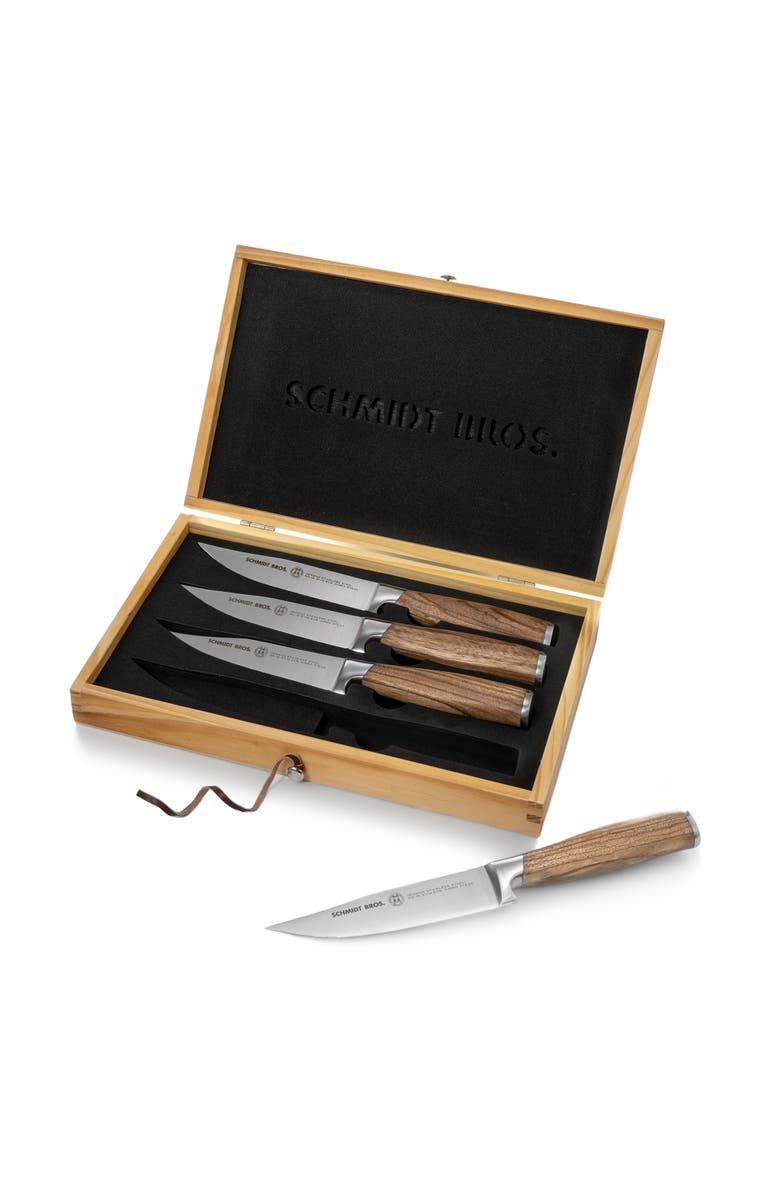 Schmidt Brothers Cutlery Zebra Wood 4-Piece Steak Set, Main, color, Brown