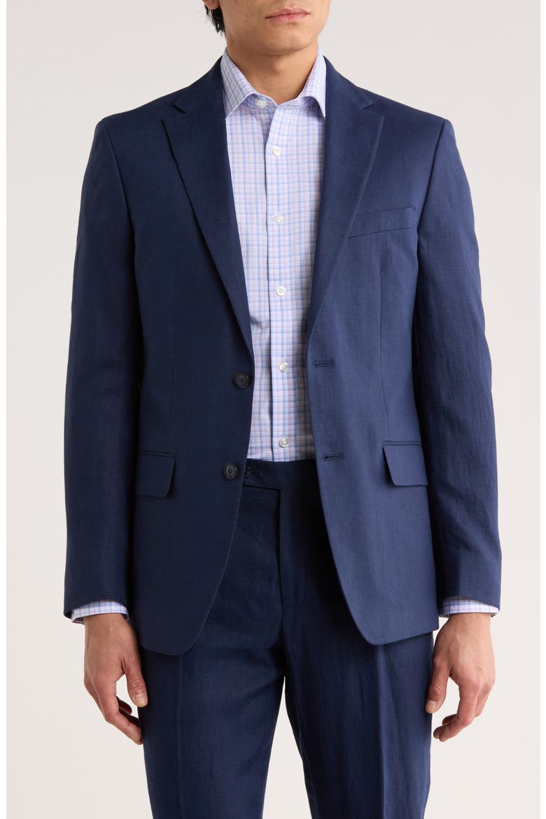 Two Button Notch Lapel Woven Linen Sport Coat, Main, color, NAVY PLAIN