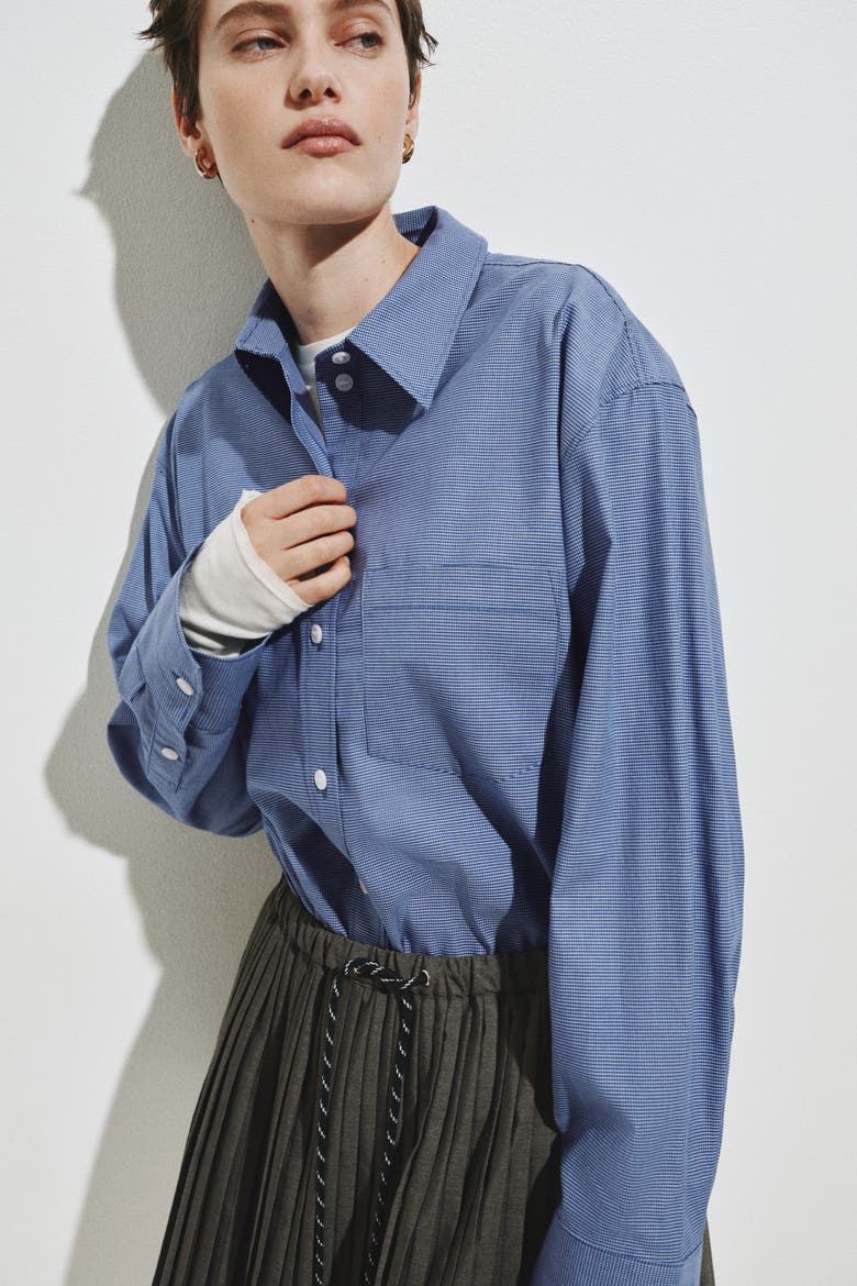Oversized Cotton Poplin Shirt, Alternate, color, Blue/checked