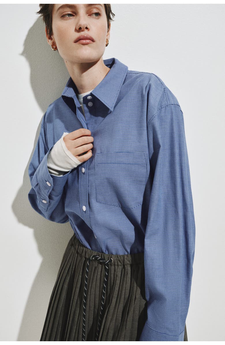 H&M Oversized Cotton Poplin Shirt, Alternate, color, Blue/Checked