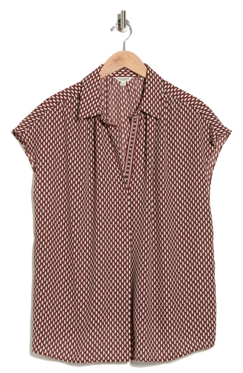 MAX STUDIO Cap Sleeve Blouse, Alternate, color, Brown/ Beige Dottie Stripes