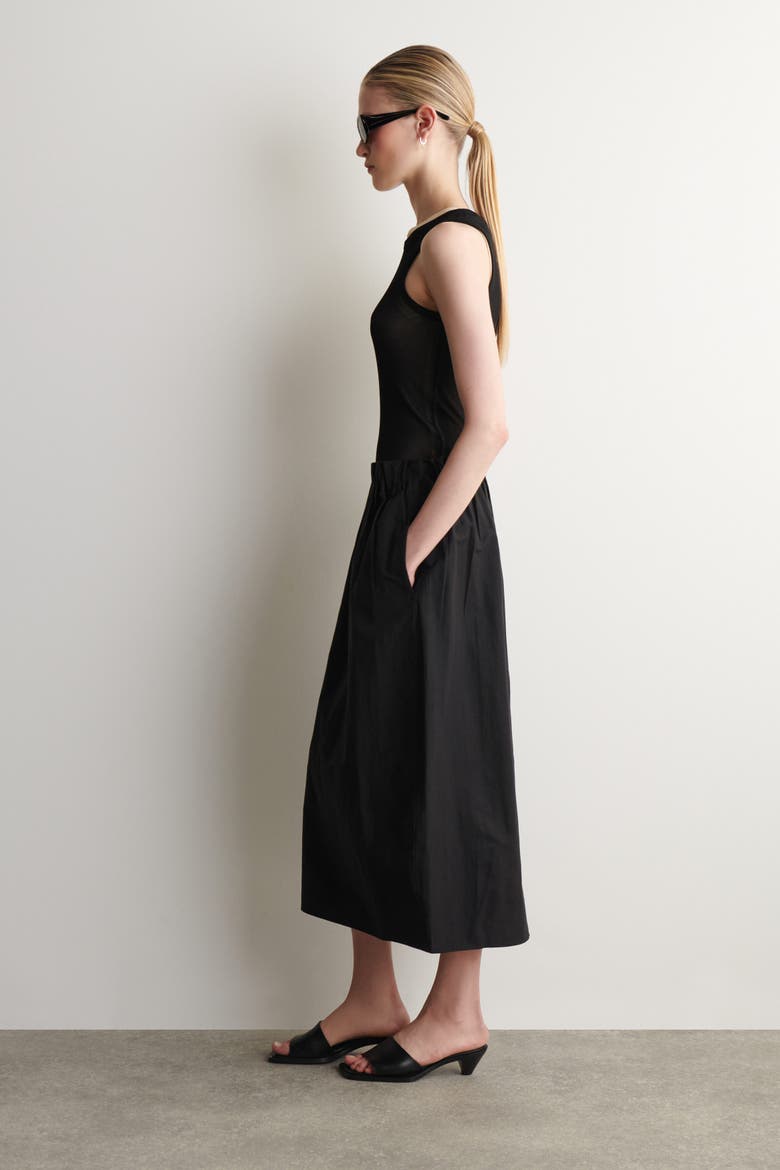 Cotton-linen Balloon Midi Skirt, Alternate, color, BLACK