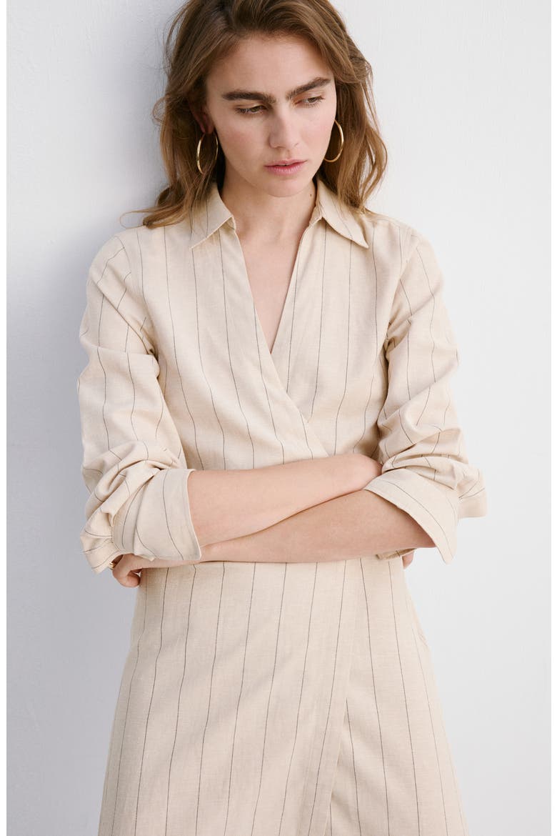 Stripe Wrap Front Shirtdress, Alternate, color, BROWN