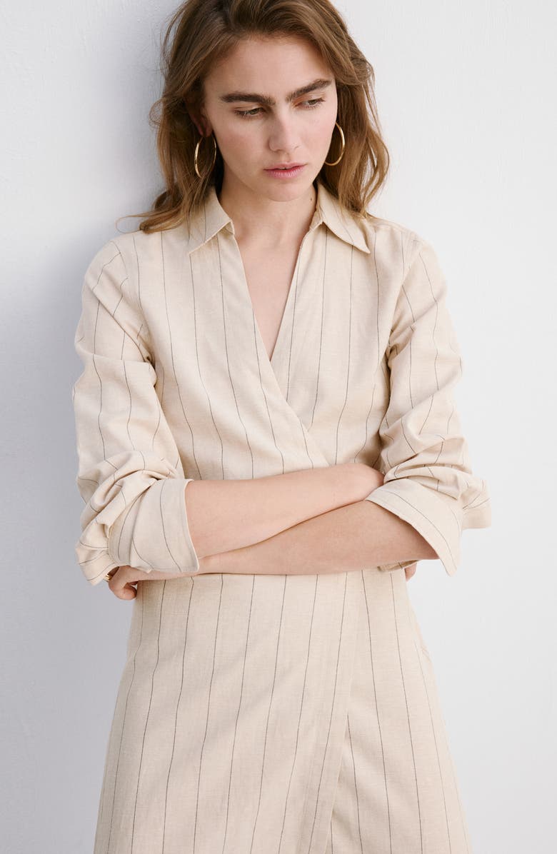 MANGO Stripe Wrap Front Shirtdress, Alternate, color, Brown