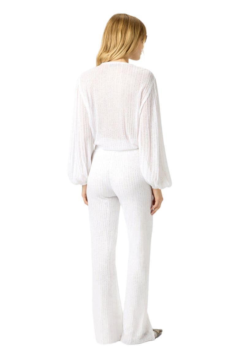 Straight-leg Trousers In Ribbed Viscose Lamé With Sequins, Alternate, color, White