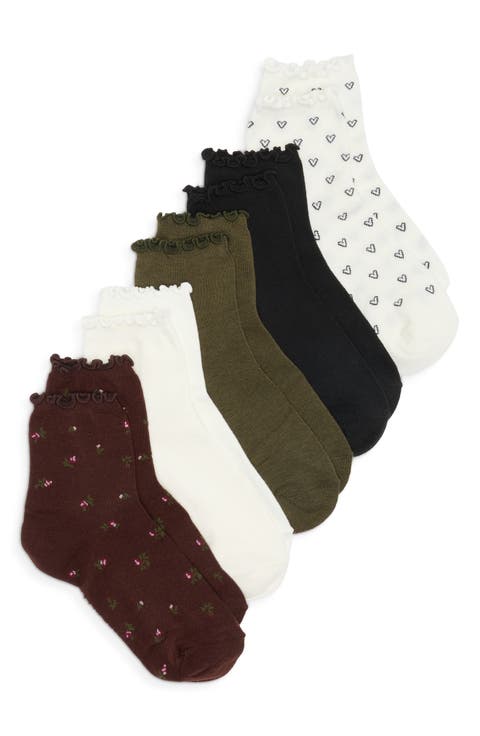 5-Pack Tossed Floral Lettuce Edge Rib Quarter Socks