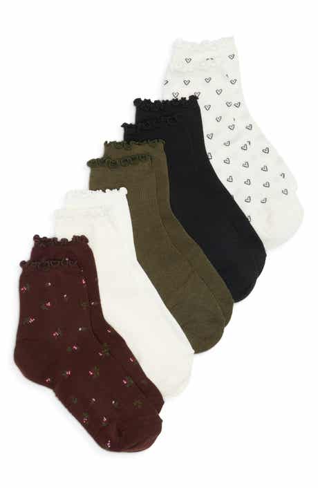 5-Pack Tossed Floral Lettuce Edge Rib Quarter Socks