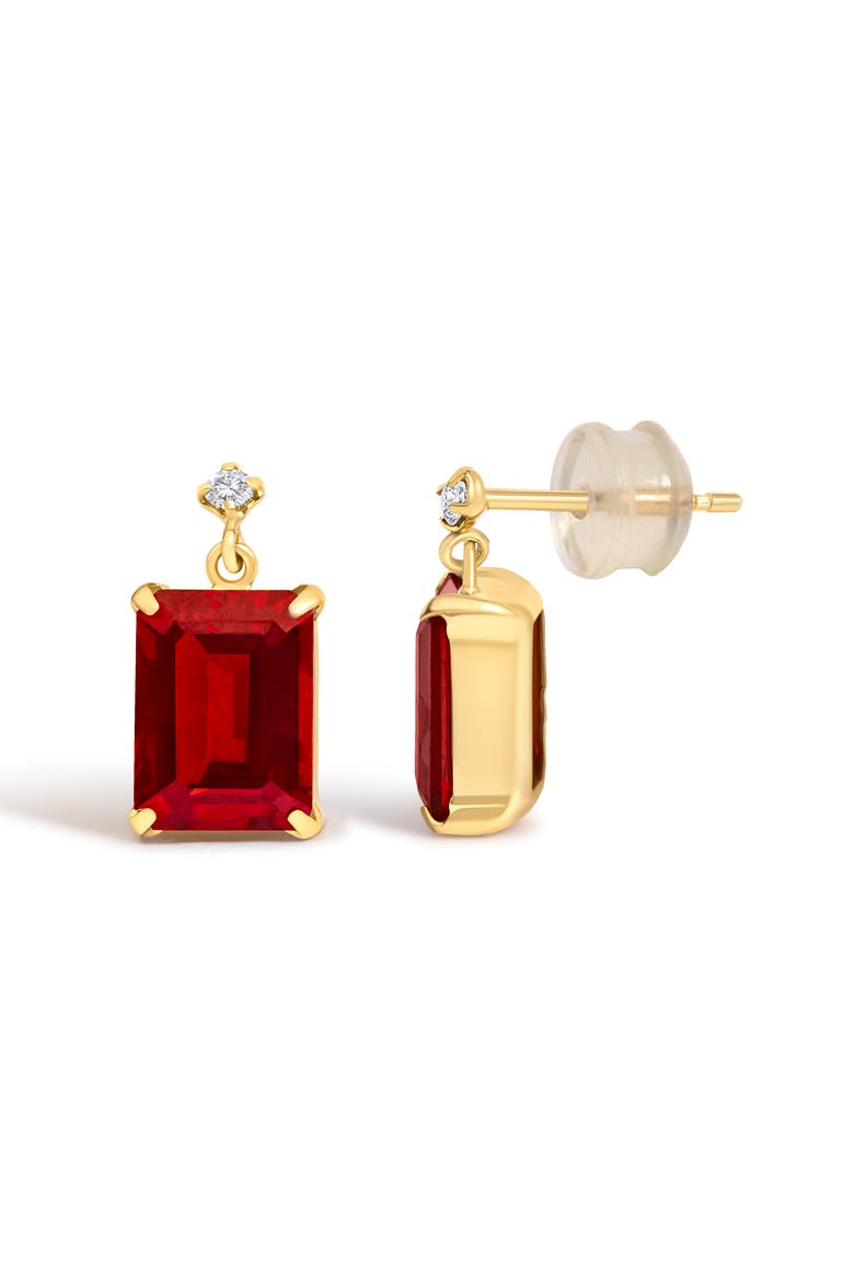 18K Yellow Gold Rectangular Emerald-Cut Garnet and Diamond Dangle Earrings, Alternate, color, Yellow Gold